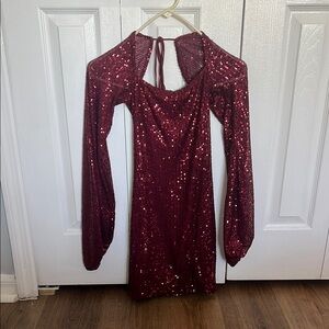 Elegant Sequin Burgundy Dress